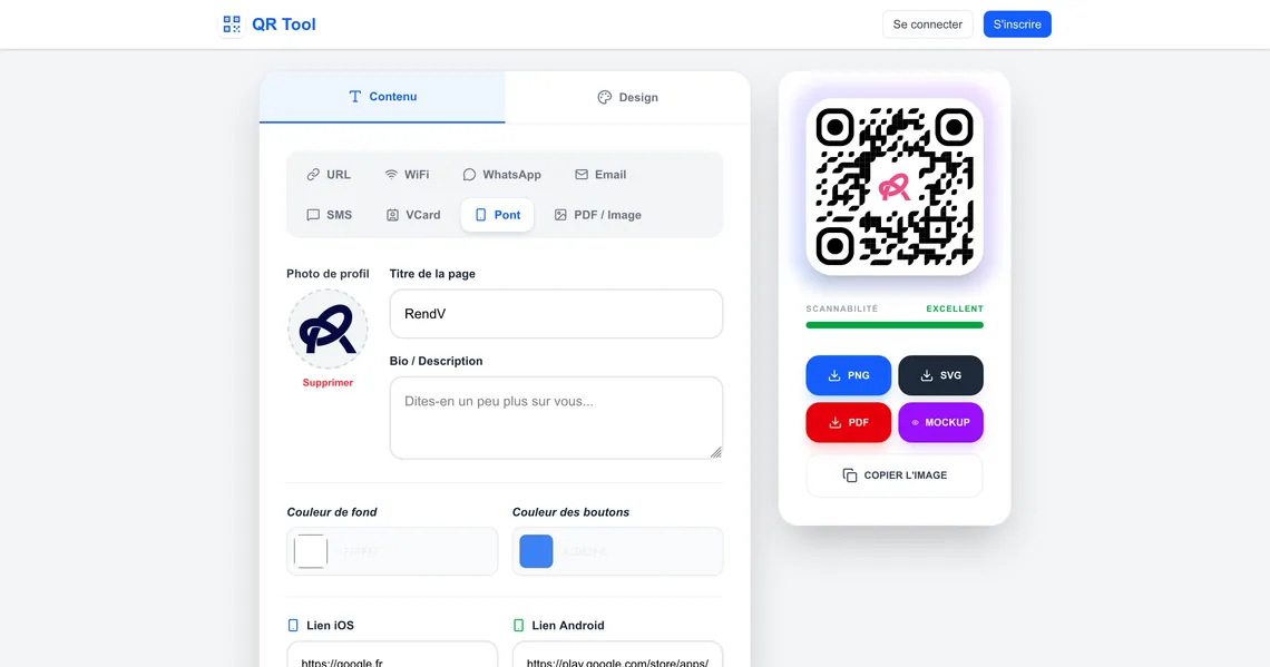 Capture d'écran du projet QRTool